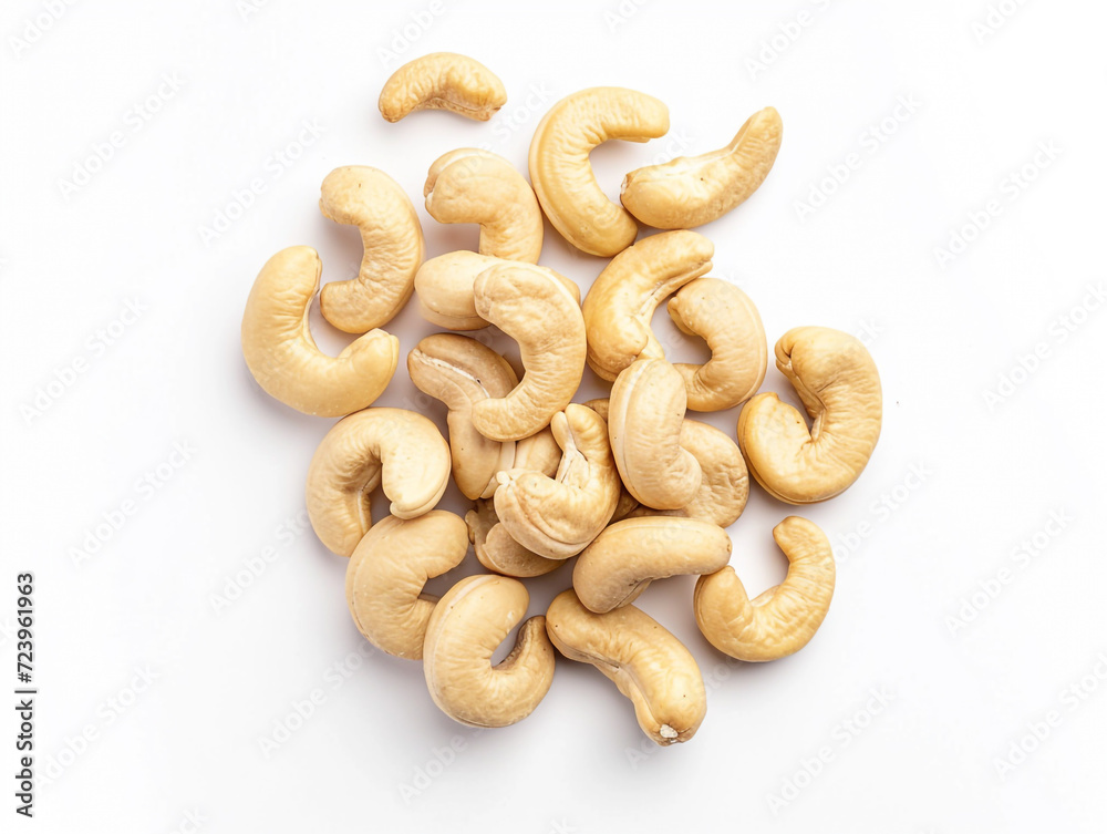 Cashews isolated on white background in minimalist style. Studio photography. Cashews isolated on white background in minimalist style. Studio photography.