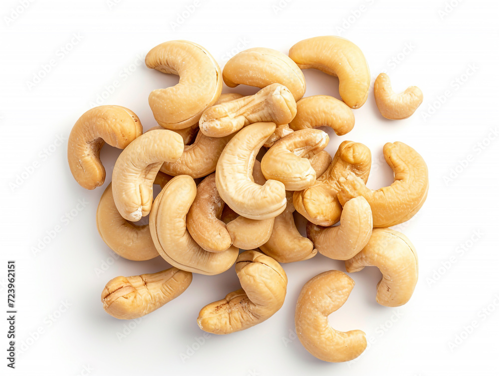 Cashews isolated on white background in minimalist style. Studio photography. Cashews isolated on white background in minimalist style. Studio photography.
