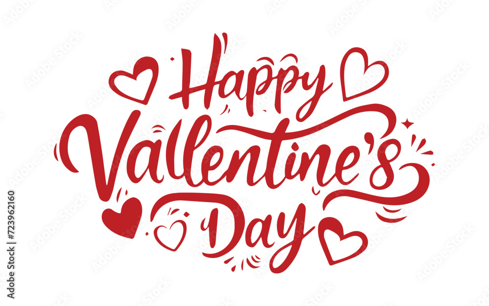 Happy Valentines day red color Handwritten lettering with hearts vector