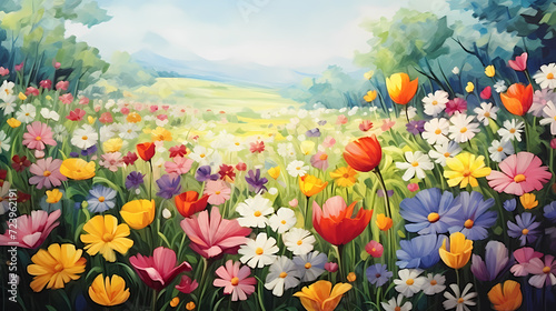 Colorful flowers background, spring season concept