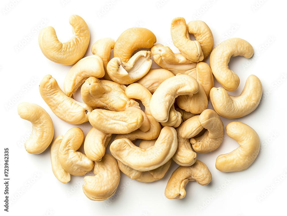 Cashews isolated on white background in minimalist style. Studio photography. Cashews isolated on white background in minimalist style. Studio photography.