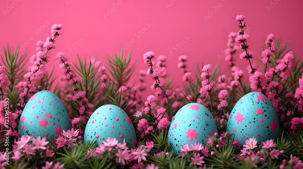 Group of Blue Eggs Sitting on Top of a Lush Green Plant