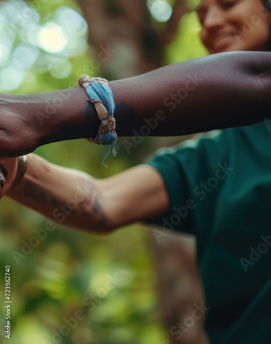 Woman Holding a Childs Hand in a Forest Generative AI © Johnathan