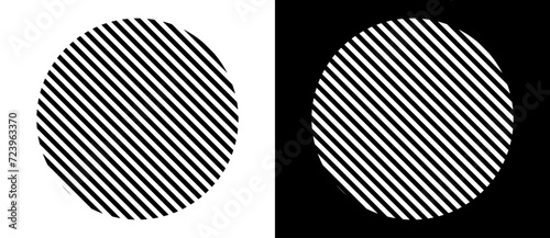 Abstract creative circles with diagonal lines. Geometric art lines background. Can be used as icon, logo or tattoo. Black shape on a white background and the same white shape on the black side.