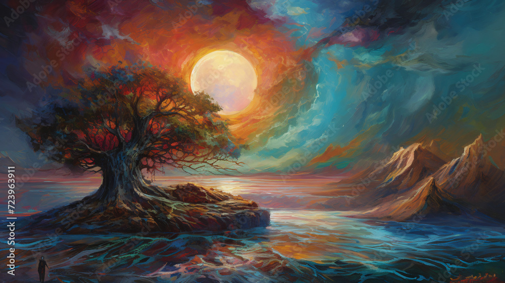 Fototapeta premium landscape with moon and clouds abstract
