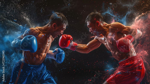 2 Thai boxers, blue and red. muay Thai photo