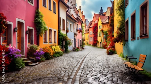 Colorful street in the old town of Cesky Krumlov, Czech Republic © Ziyan