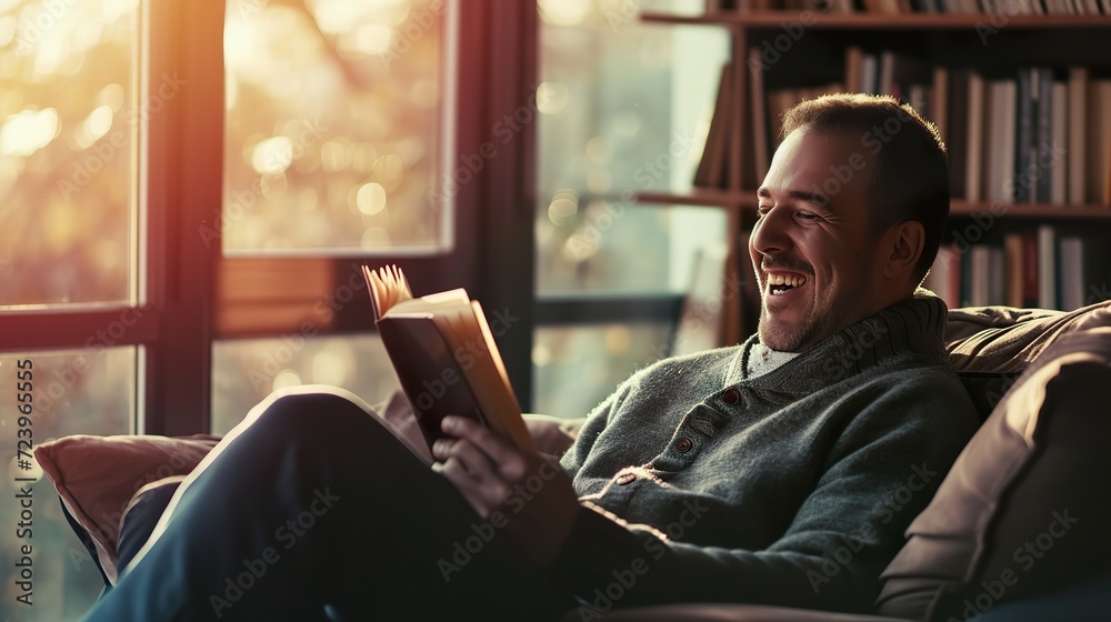 Happy Man Reading a Book, Leisure and Contentment