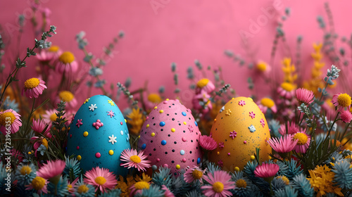 Colorful Eggs Among Flowers