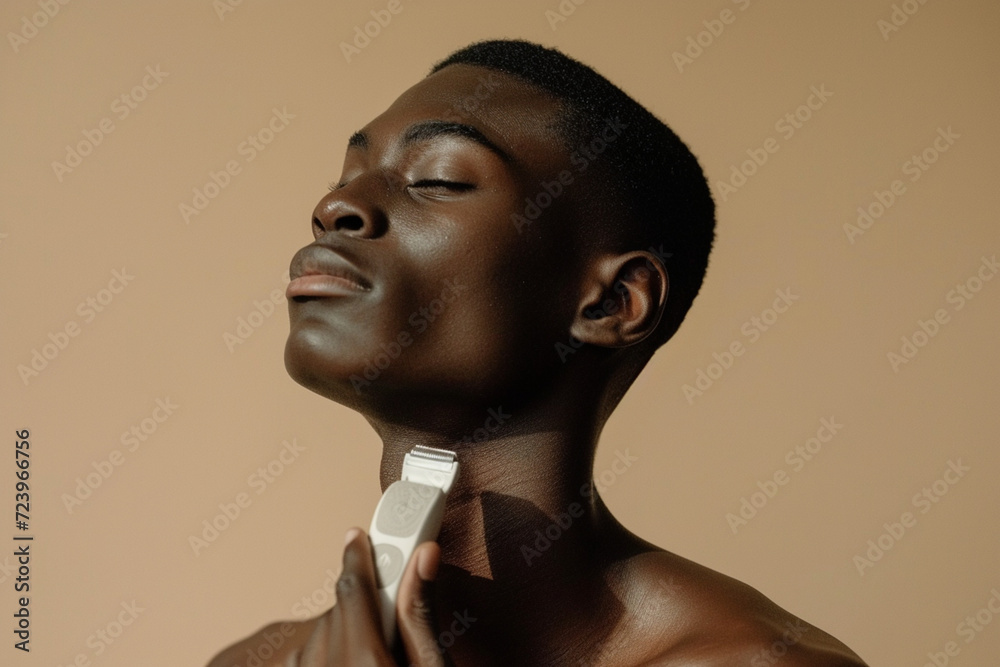 Obraz premium Black man shaving his beard, with silky smooth skin