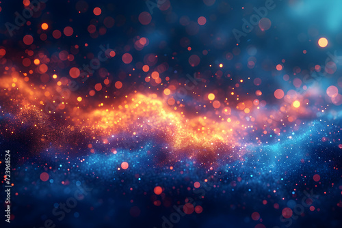 Abstract golden yellow and blue glitter lights background. Night sky with constellations, stars and clouds on dark blue background. Space, astronomical concept. Festive backdrop for Christmas © ratatosk