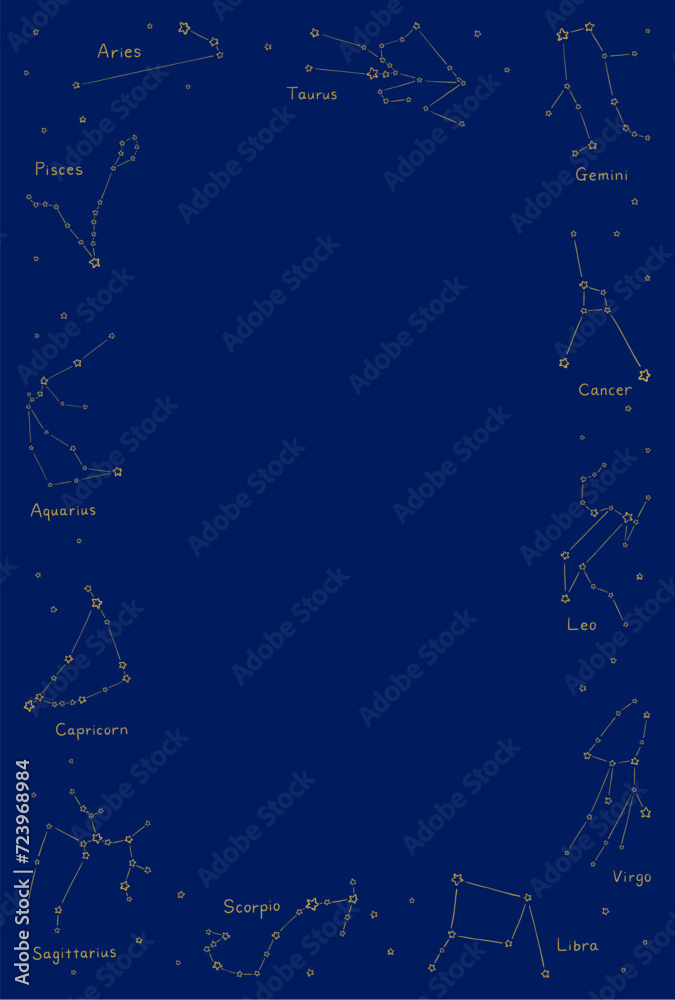 Fototapeta premium シンプルな12星座 フレーム ネイビー 縦