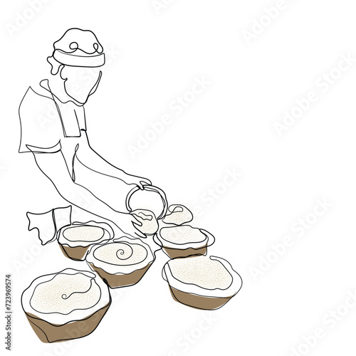 hand drawn line art vector of Home made sourdough bread prep process. Bakers and their hard work. Bread making industry