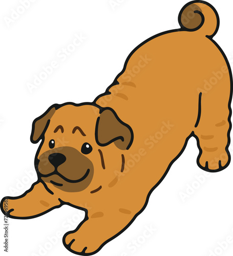 Simple and cute playful Shar Pei dog illustration