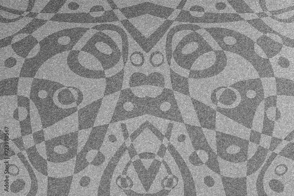 Abstract drawing on a rough surface. Various bizarre forms on the asphalt.