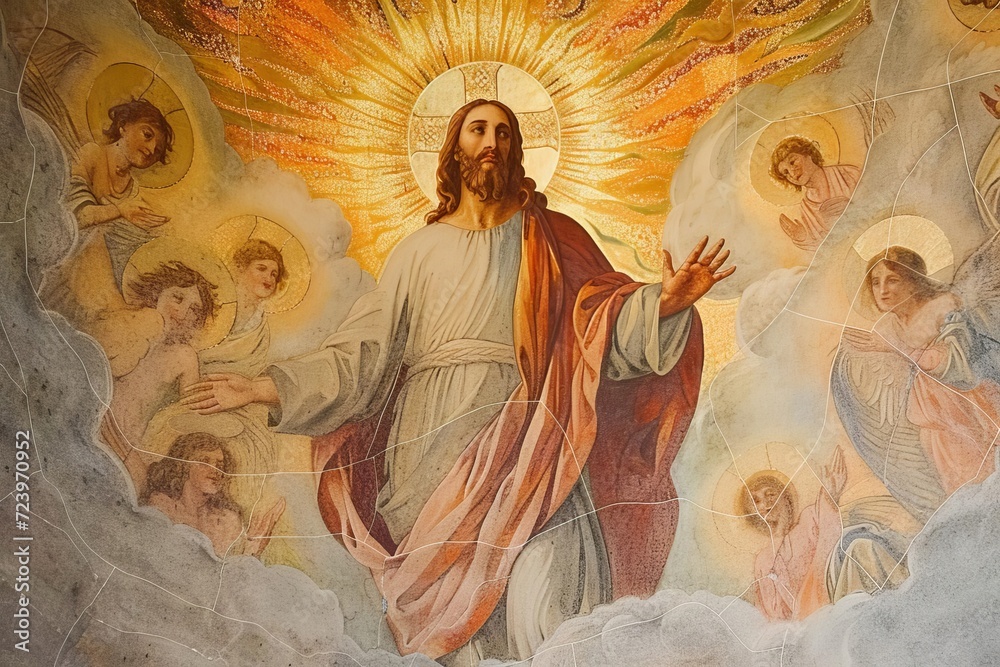 Divine fresco of jesus as the door of heaven Welcoming the faithful into eternal bliss