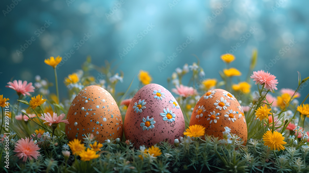 Group of Eggs on Lush Green Field Group of Eggs on Lush Green Field
