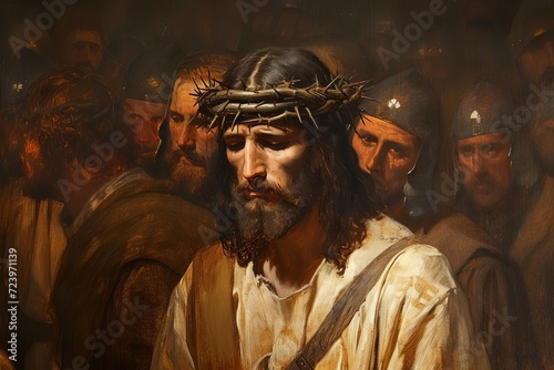 Enigmatic depiction of christ before pilate Embodying silent strength photo