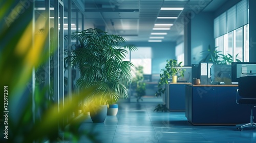 A corridor in a modern office is transformed by lush indoor plants and the diffused light of a typical workday morning.
