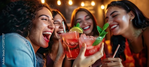 Women Friends Laughing and Enjoying Cocktails at a Party Generative AI