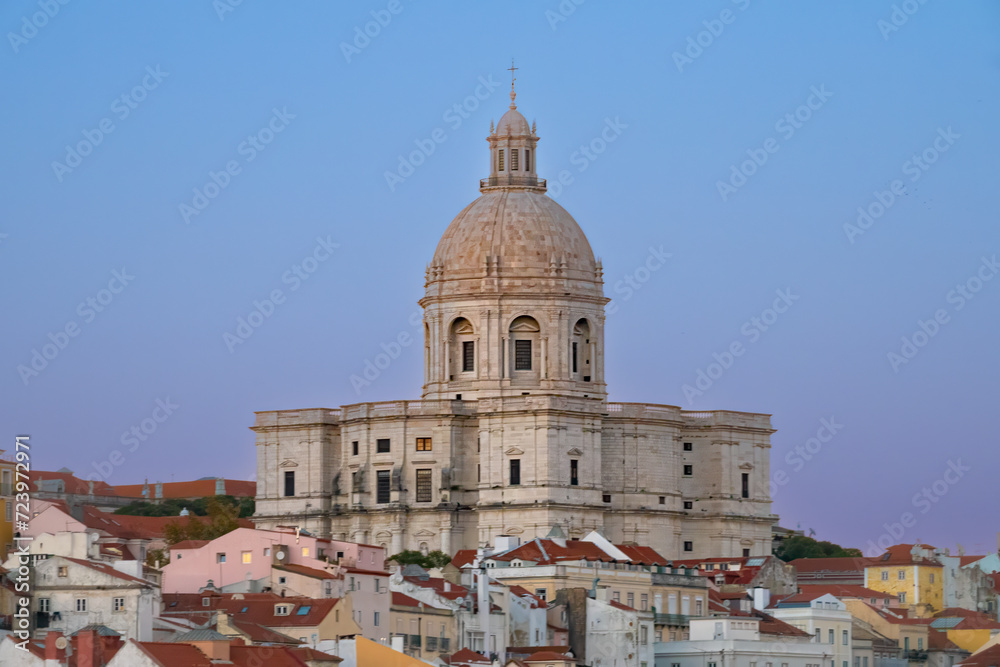 View of the ancient Alfama district of Lisbon, with the Pantheon dominating the skyline, Portugal