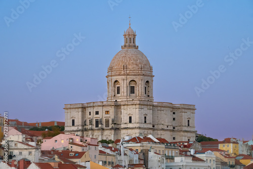 View of the ancient Alfama district of Lisbon, with the Pantheon dominating the skyline, Portugal © Luis