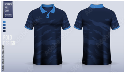 Polo shirt mockup template design for soccer jersey, football kit or sportswear. Sport uniform in front view and back view. T-shirt mockup for sport club. Fabric pattern.