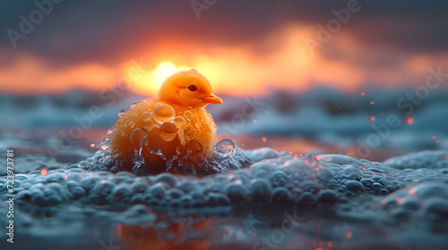 Small Yellow Duck Sitting on Top of a Body of Water