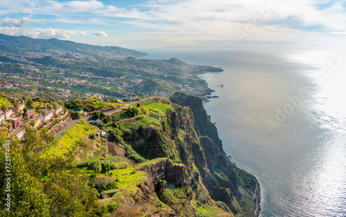 Coastal landscape along the rugged coast of Madeira Island, Portugal