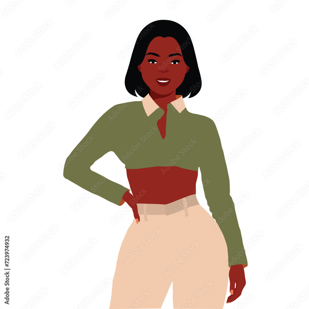 Modern fashionable black woman in elegant art style vector Modern fashionable black woman in elegant art style vector