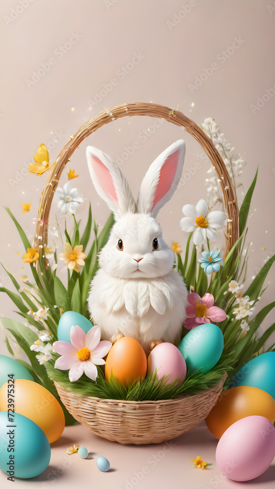 Basket of Colorful Easter Eggs in Spring Grass Basket of Colorful Easter Eggs in Spring Grass
