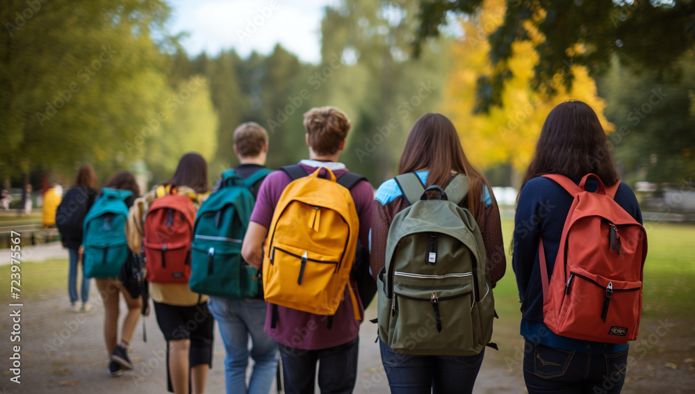 Obraz premium a group of kid's returning to school with new backpacks