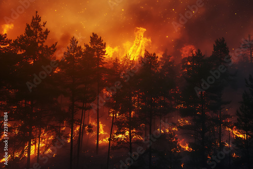 Big scary forest fire  natural disaster concept.