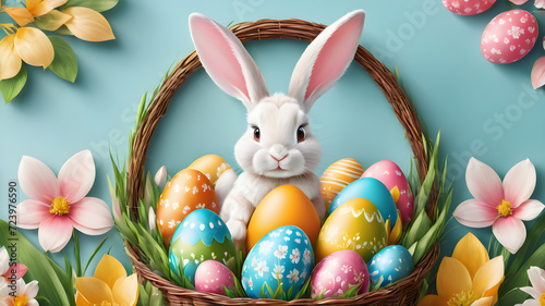 Basket of Colorful Easter Eggs in Spring Grass