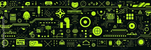 chartreuse abstract technology background using tech devices and icons