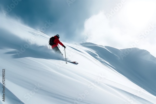 Breathtaking Snowy Slopes Conquered By An Adventurous Skier In Action