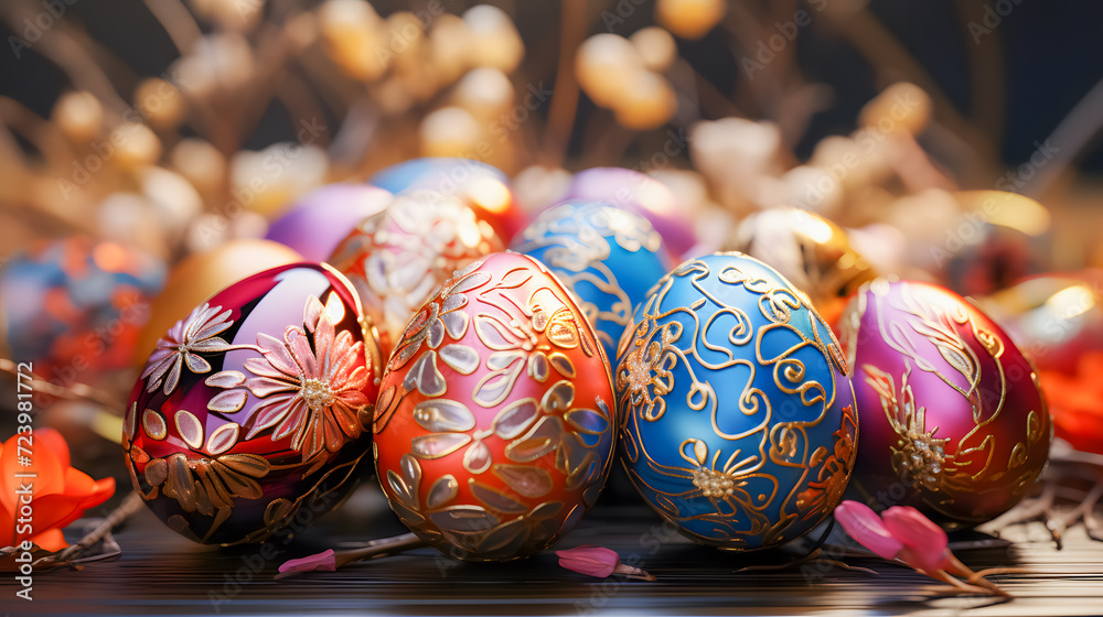 Easter eggs with a unique pattern (Generative AI)