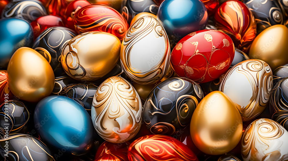 Easter eggs with a shiny metallic pattern (Generative AI)