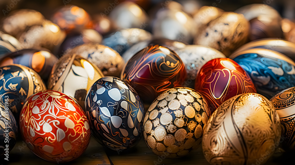 Easter eggs with a shiny metallic pattern (Generative AI)