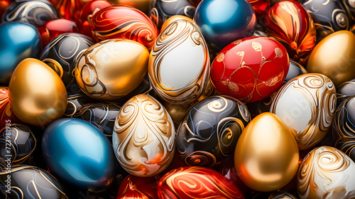 Obraz na płótnie Easter eggs with a shiny metallic pattern (Generative AI) w salonie