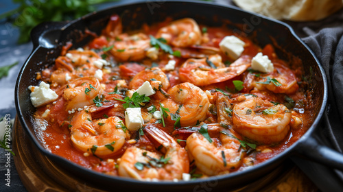 Savoring shrimp saganaki a delicious mediterranean delight photo