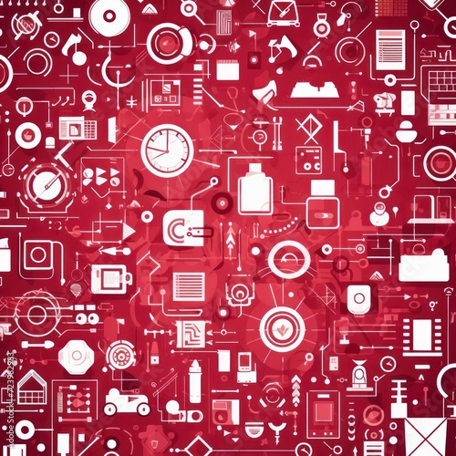 crimson abstract technology background using tech devices and icons