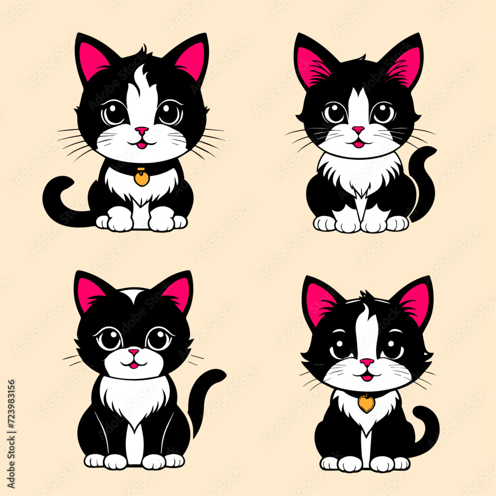 Cute cat sitting cartoon vector icon illustration set