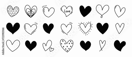 Set of heart doodle element vector. Hand drawn doodle style collection of different heart, love symbol. Illustration design for print, cartoon, card, decoration, sticker, icon, valentine day photo