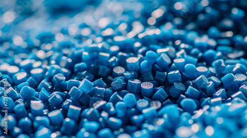 Blue plastic pellets Background Close-up Plastic granules Polymer plastic beads resin polymer