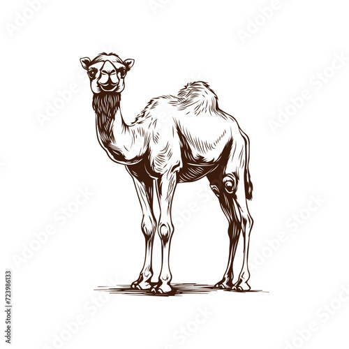 Sketch of a camel - drawn camel - black and white camel on a white background
