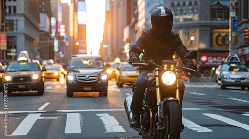 Conquering urban streets with confidence, the motorcyclist exudes courage and audacity. photo