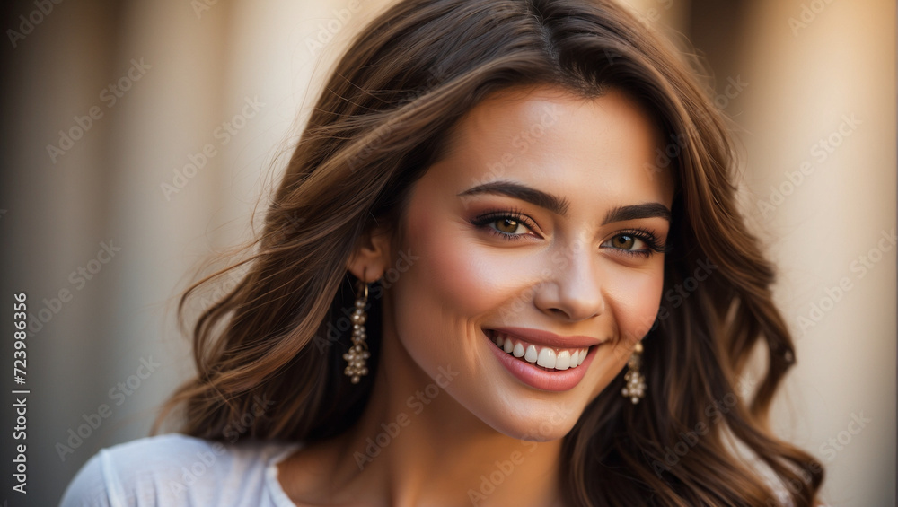 Closeup photo portrait of a beautiful young turkish model woman smiling with white teeth
Closeup photo portrait of a beautiful young turkish model woman smiling with white teeth