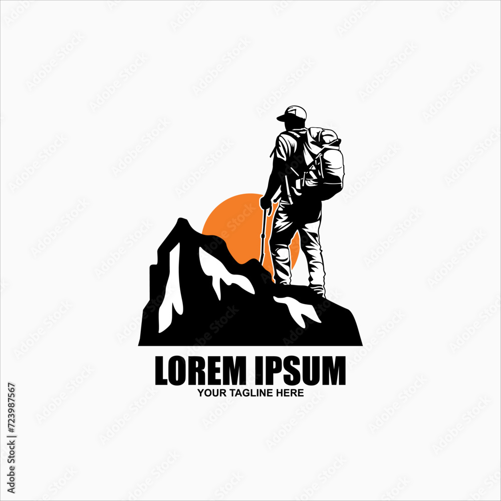 Fototapeta premium Hiking, climbing logo or label. Camping trip, expedition emblem. Lettering vector