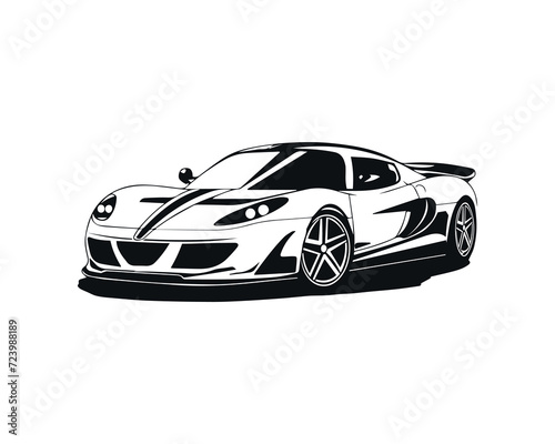 Black and white sports car - supercar vector illustration
